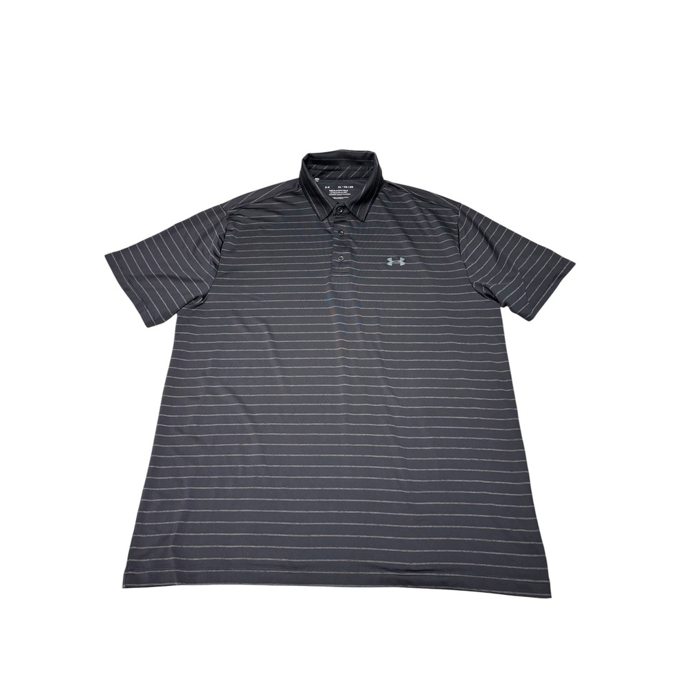Under Armour Mens Playoff Polo Shirt XL Black Grey Striped Golf 1327037-003 SS19